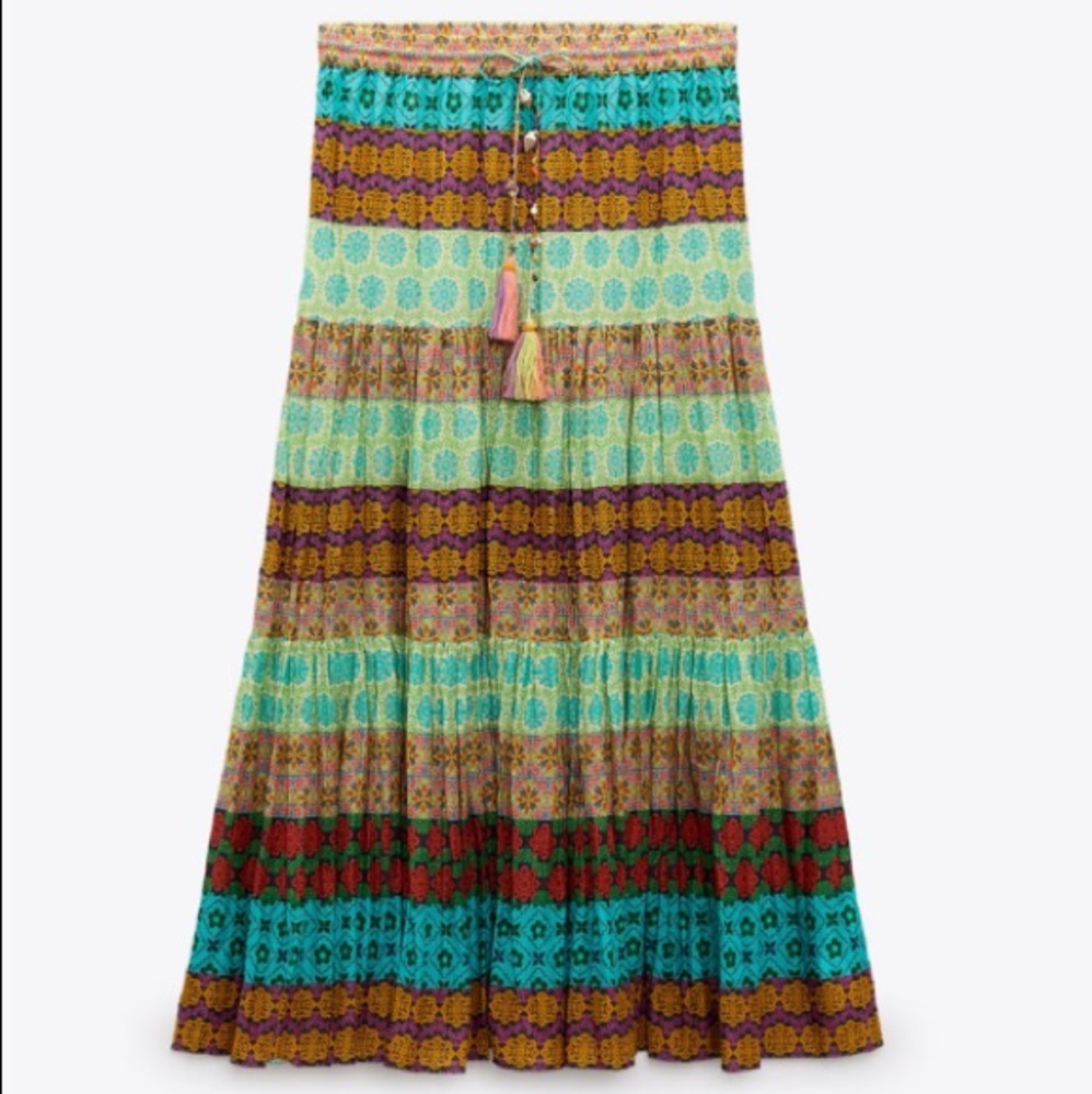 Zara Long Printed Multicolored floral Boho Skirt